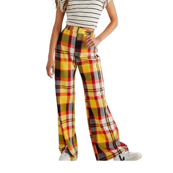 Free People Plaid Jules Pants Wide Leg Women's Size 4 - Picture 1 of 9
